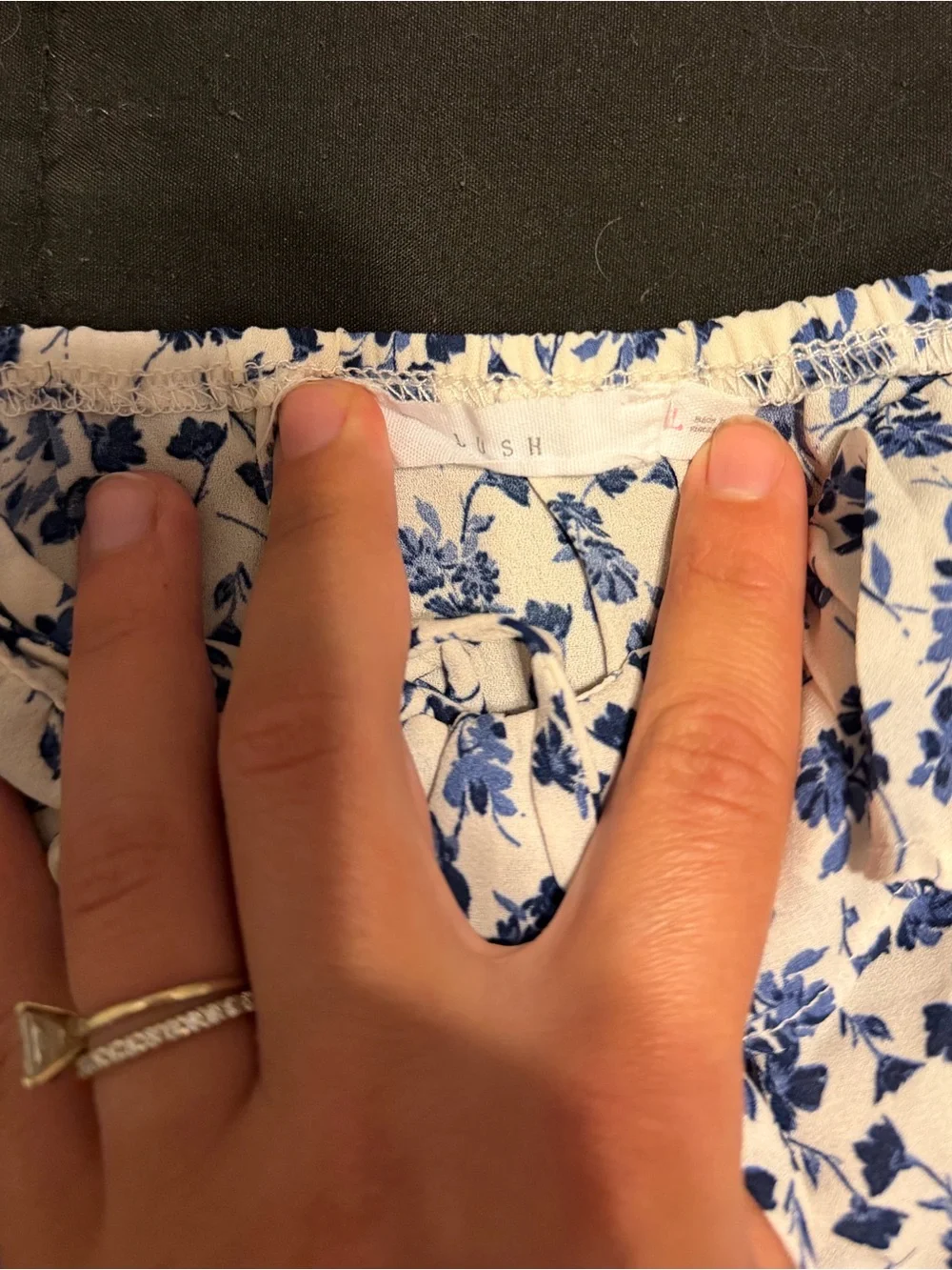 Lush White and Blue Floral Ruffle Peasant Blouse